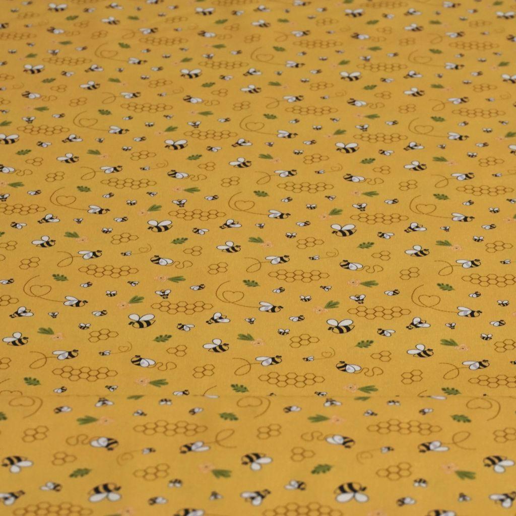 Baumwollstoff Motivdruck Honigbienen goldgelb